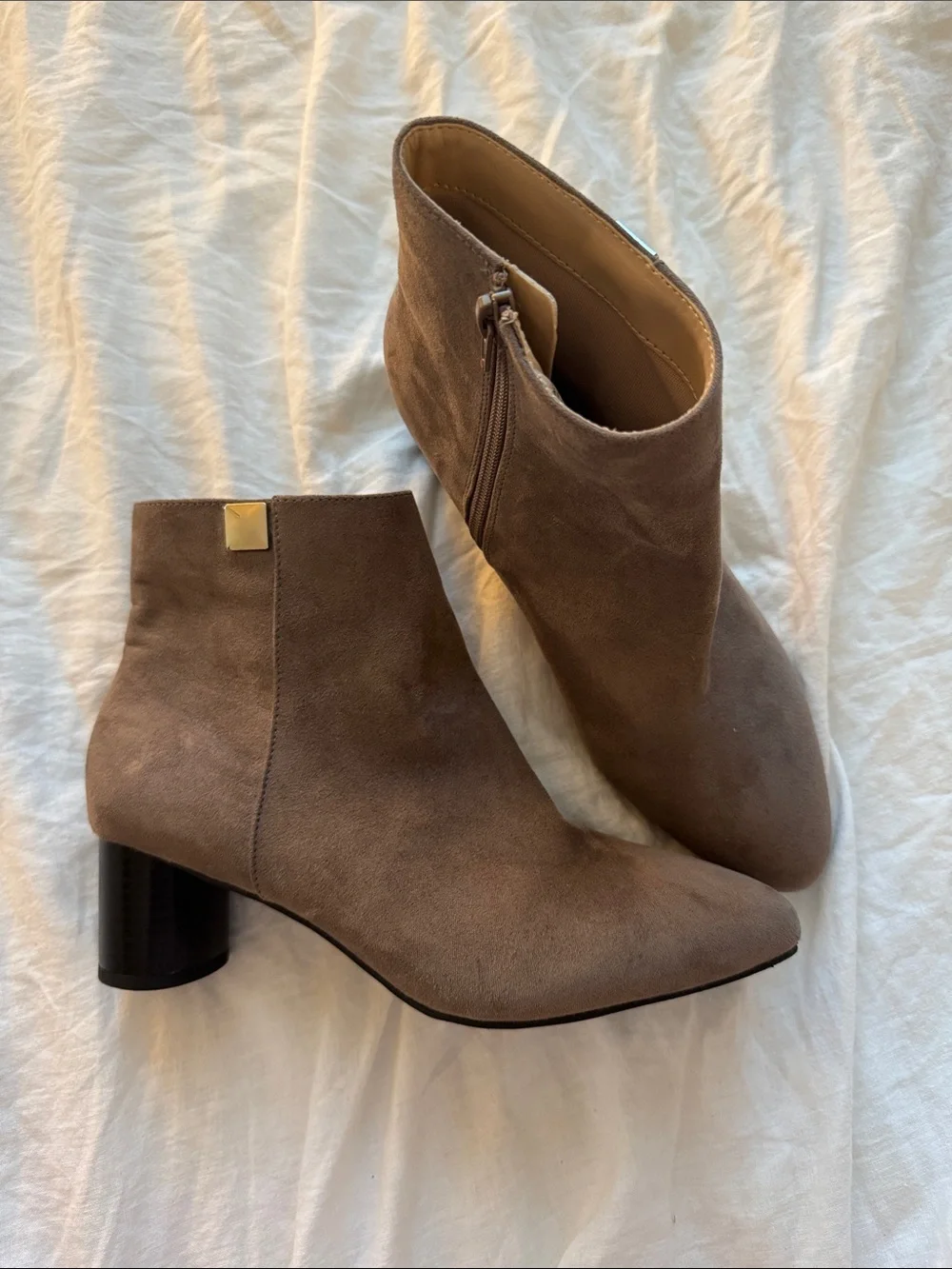 Alfani Step N Flex Women's Taupe Suede Ankle Boots with Block Heel Size 7.5